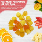 Snout and Shell fruit nectar jelly cups assortments in orange mango banana and strawberry flavors.