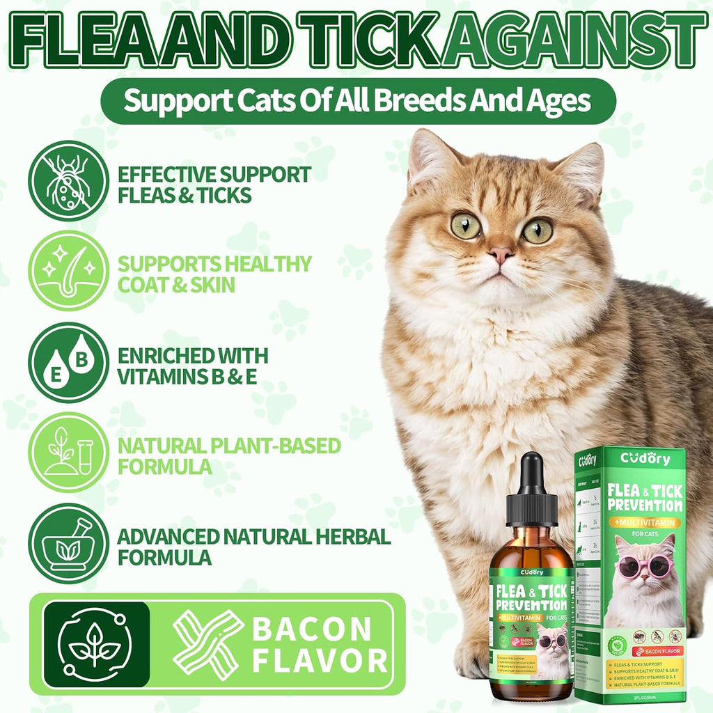 Bacon flavored cat flea shield liquid supplement dropper close up
