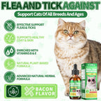 Bacon flavored cat flea shield liquid supplement dropper close up