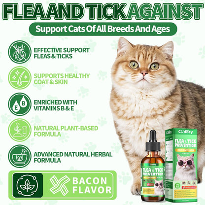 Bacon flavored cat flea shield liquid supplement dropper close up