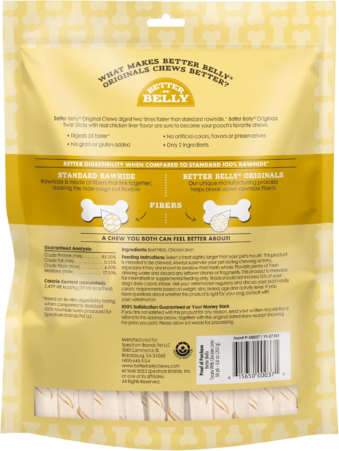 Better Belly twist stick dog chew with real chicken liver flavor