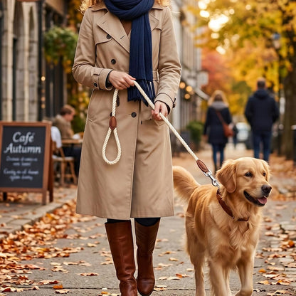 Mile High Life thick cotton rope leash illustrating the sturdy weave pattern suitable for medium dogs.