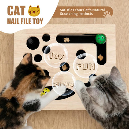 Close up of precision drilled paw holes on a premium imported pet scratch box.