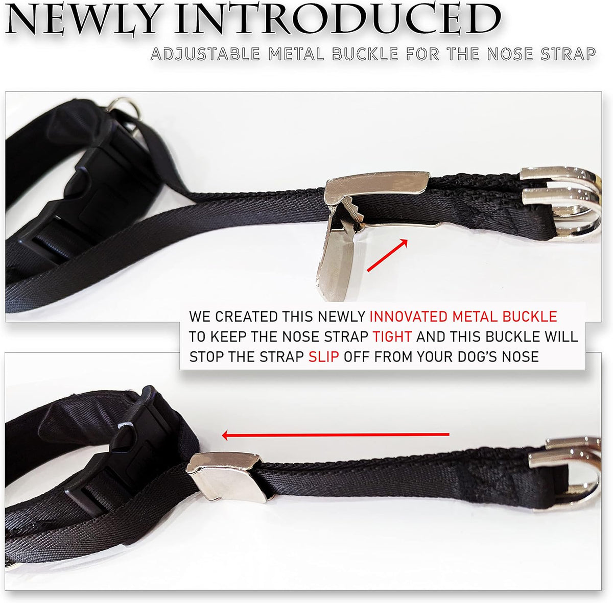 Behind-head leash hook feature on PetsProMax dog headcollar