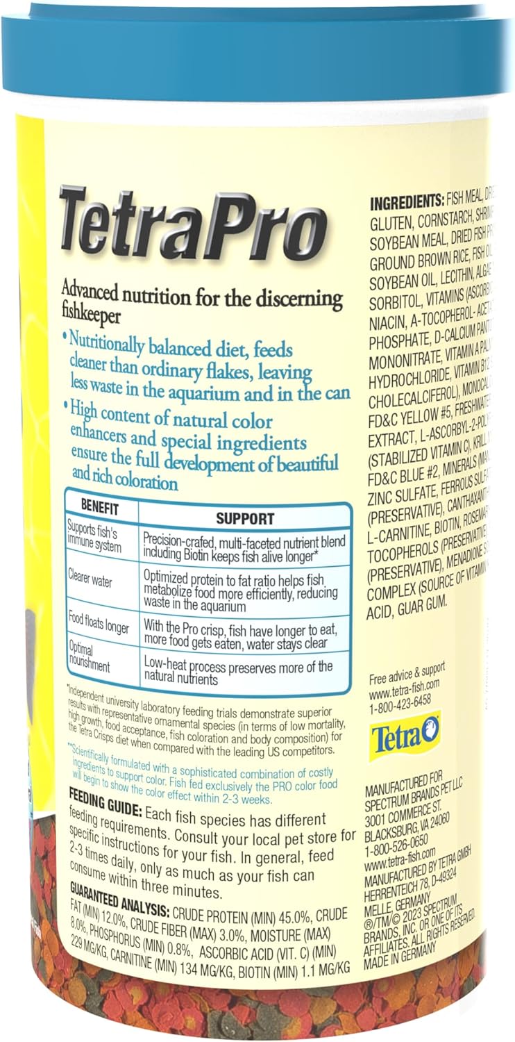 Tetra fish food container showing back label ingredients and nutritional panel
