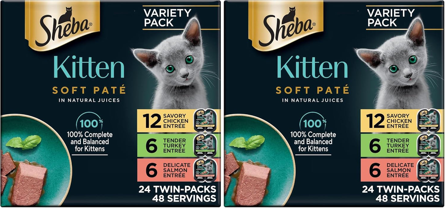 Sheba Perfect Portions Kitten Wet Cat Food Pate Chicken Entree, Salmon Entree, and Turkey Entree, 2.6 oz. Twin-Pack Trays (24 Count, 48 Servings) - Image 12