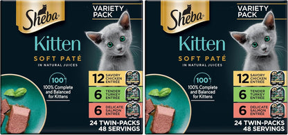 Sheba Perfect Portions Kitten Wet Cat Food Pate Chicken Entree, Salmon Entree, and Turkey Entree, 2.6 oz. Twin-Pack Trays (24 Count, 48 Servings) - Image 12
