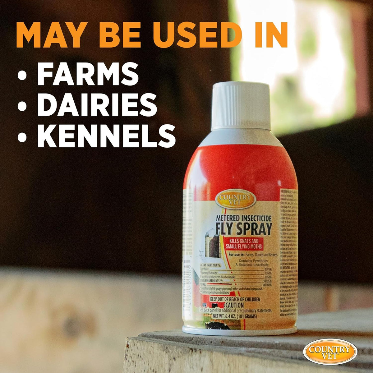 Country Vet metered insect spray canister showcasing the specialized aerosol valve nozzle for automated dispensers.