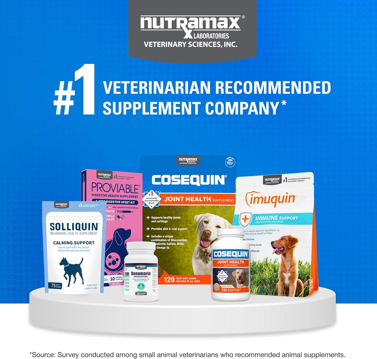 Premium imported nutramax pet supplement package for elder dog vitality