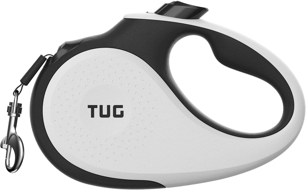 Tug 360 degree retractable dog leash white medium side view