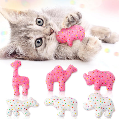 Mallmall6 6 piece frosted animal cookie catnip toys set front view