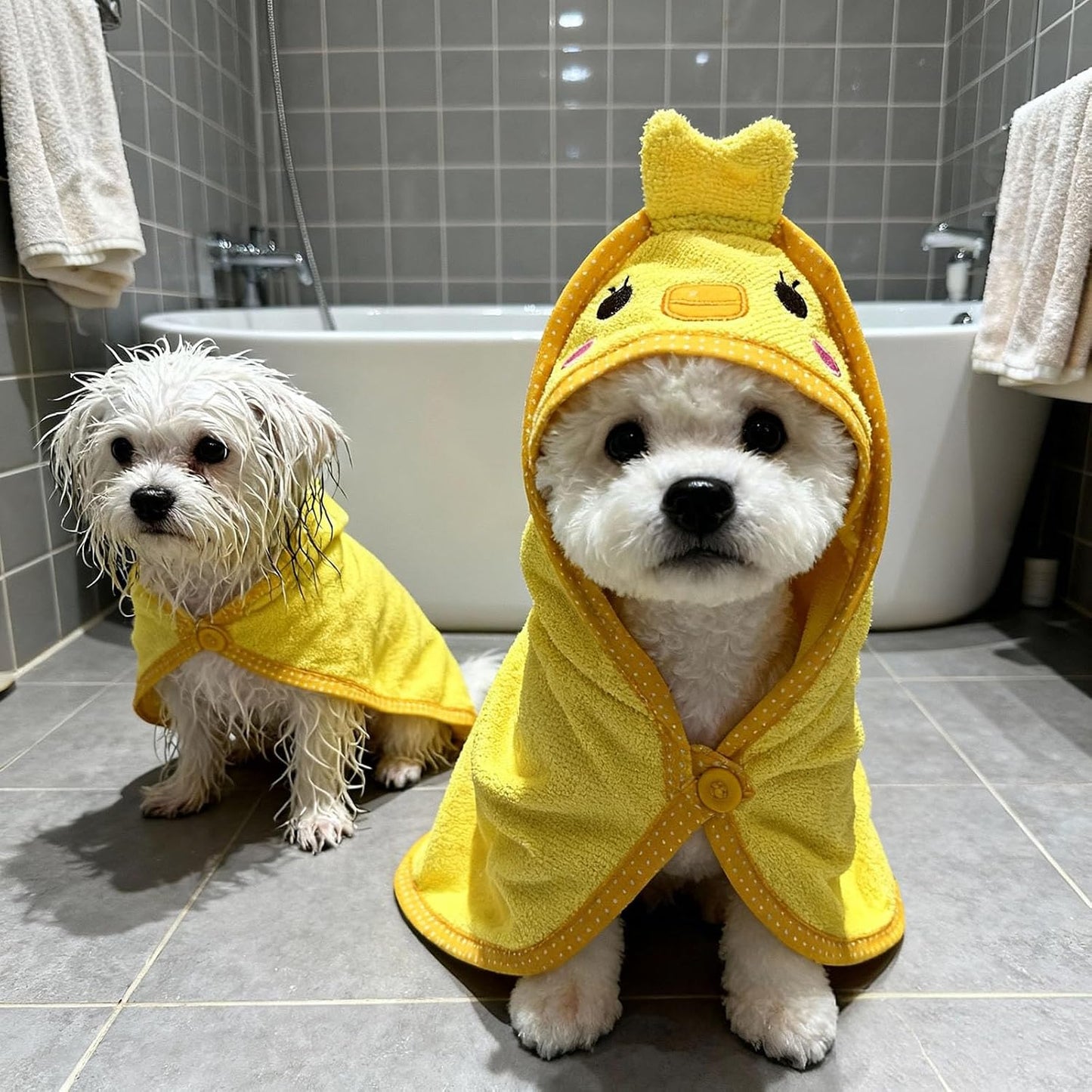Wearable microfiber dog towel wrap preventing wet dog shakes
