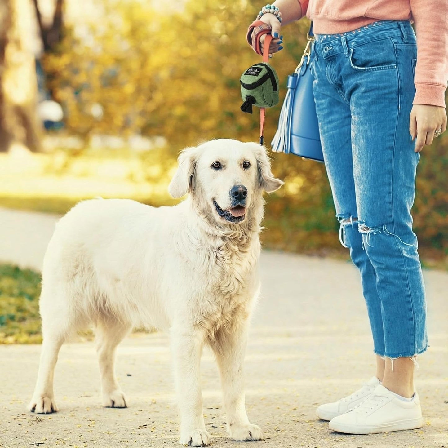 Talltalk pet accessory pouch clipped to a backpack