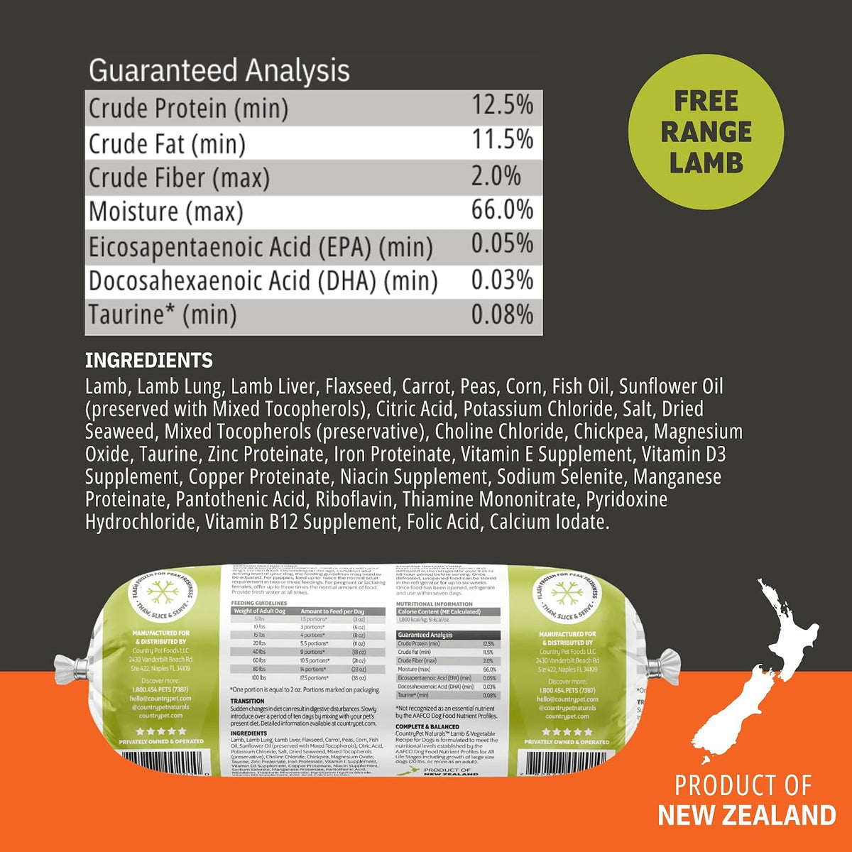 CountryPet Naturals frozen fresh dog food rolls arranged together