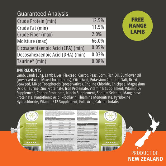 Close up of CountryPet Naturals premium lamb and veggie dog food ingredients