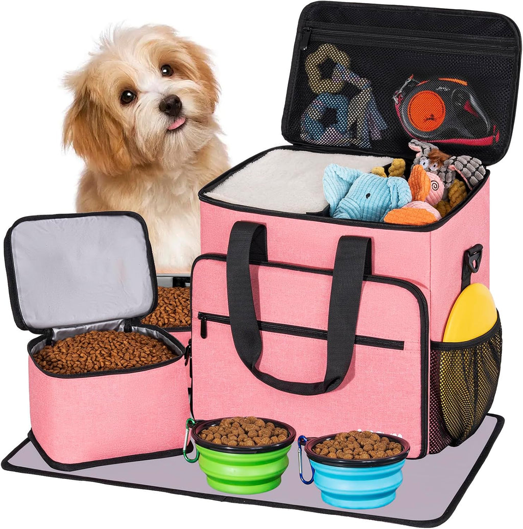 LASUK dog travel bag 5 piece set pink front view