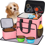 LASUK dog travel bag 5 piece set pink front view