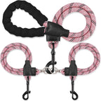 Mengbei Tribe double dog leash front view pink color dual walking lead