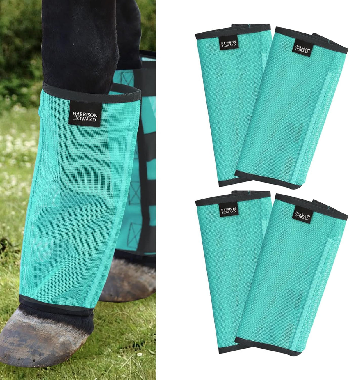 Harrison Howard Loose Fitting Fly Boots UV-Protective Extra Tough Mesh Ventilated Four Fasteners Stay-on Design Protect Horse Legs & Stomp-Reducing Set of 4 Deep Navy Large - Image 9