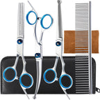 Lengnoyp 5 in 1 premium dog grooming scissors kit front view featuring professional safety round tip shears.