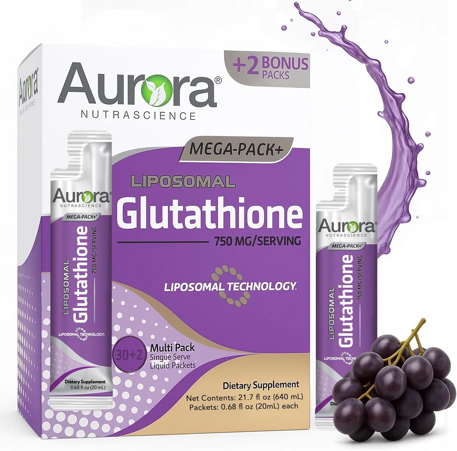 Vida Lifescience Aurora Nutrascience Mega-Pack Liposomal Glutathione front packaging