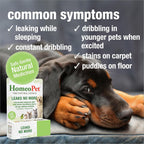HomeoPet Leaks No More packaging showing dosage instructions