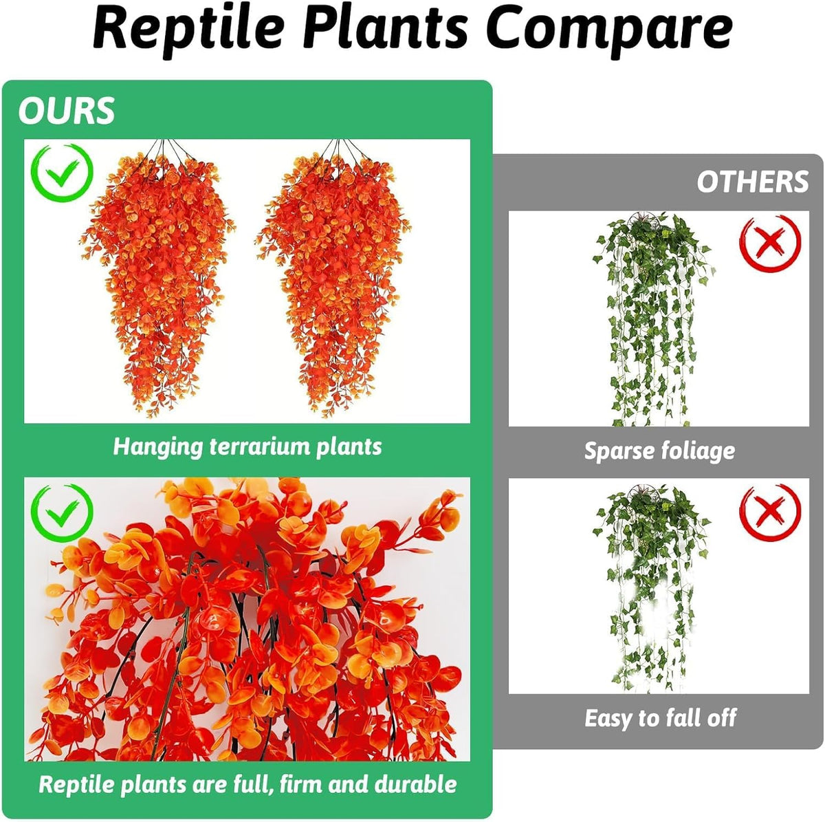 Hamiledyi reptile plants installed in a lizard enclosure with suction cups.