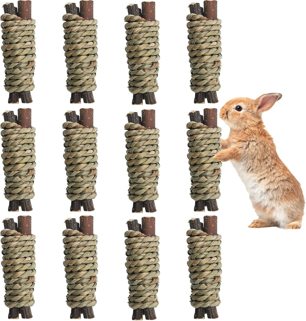 Fhiny 12 PCS Rabbit Chew Sticks, Natural Papaya Wood Seagrass Guinea Pig Chew Toys for Teeth Small Animal Molar Sticks Snacks for Bunny Guinea Pig Chinchilla Ferret Hamster Gerbil Dental Care - Image 10