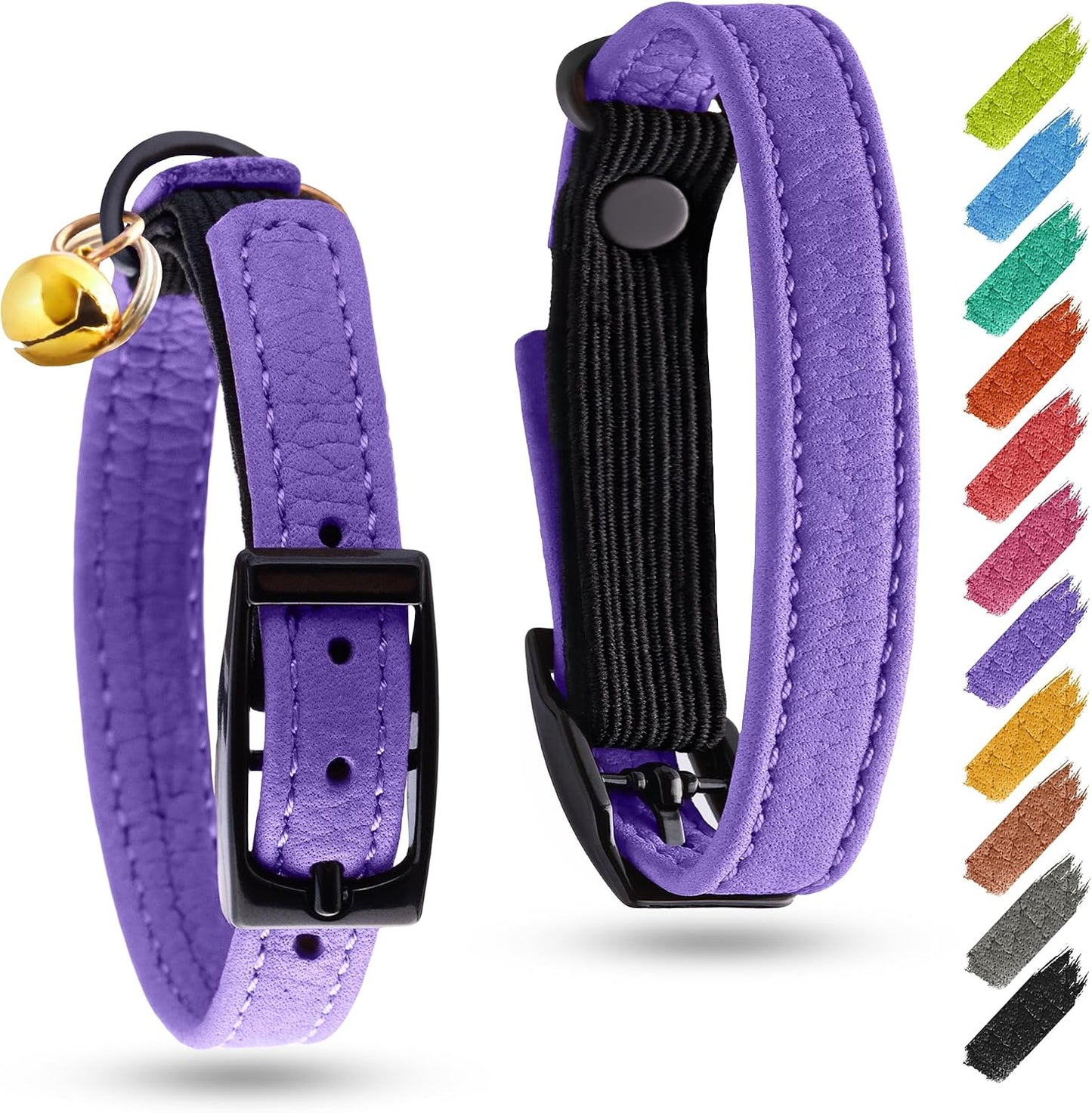 Leather Cat Collar with Bell and Safety Elastic Strap Breakaway Alternative for Small & Large Kittens, Stylish Pet Leather Collar for Boy, Girl Cats with Metal Buckle & QR ID Tag (Mint) - Image 13