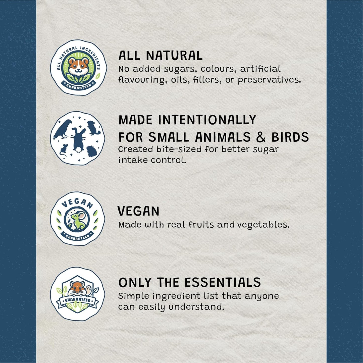 No Furries Delights 50g small animal assortment pouch showcasing clean plant-based ingredients