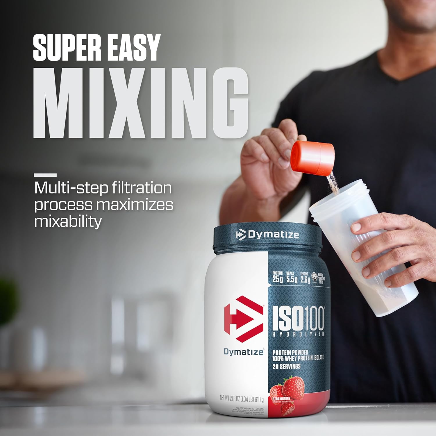 Dymatize Nutrition ISO100 strawberry isolate ingredients list close up