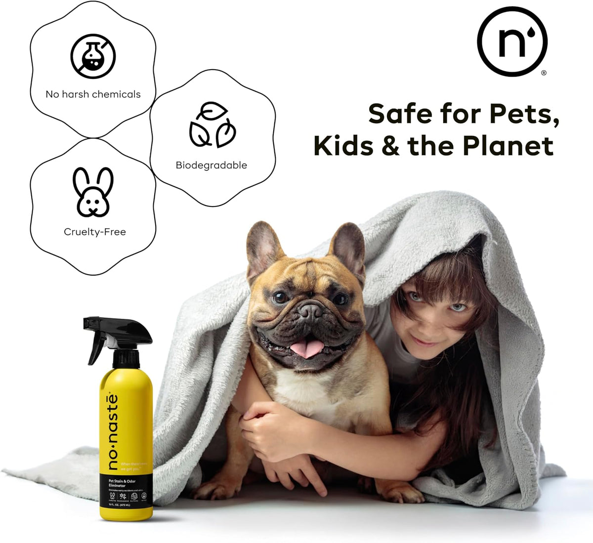Nonaste cleaner safe for pets and kids label detail