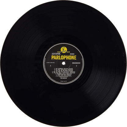 Close up of the Parlophone center label on the Help vinyl record