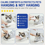 Noiseless pet grooming hammock wrap being adjusted on a calm cat without velcro noise