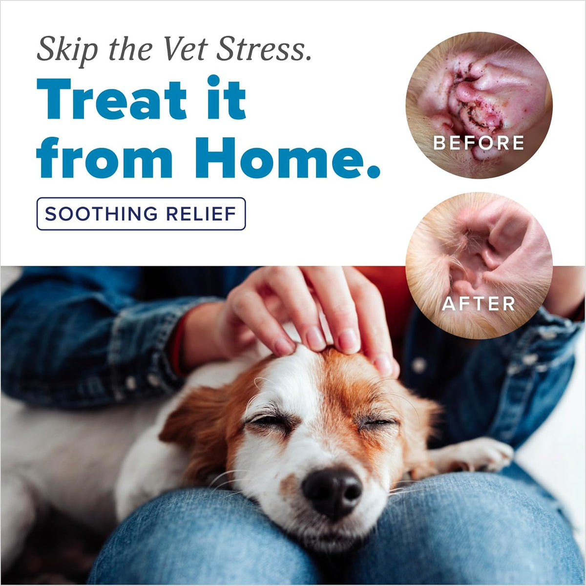 Close up of TropiClean HomeVet packaging for dog ear care