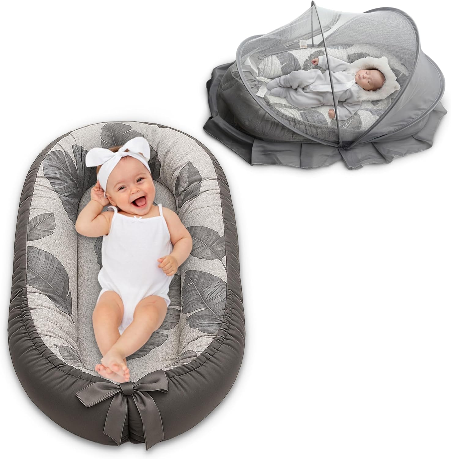 Elysium Products baby lounger with mosquito net front view