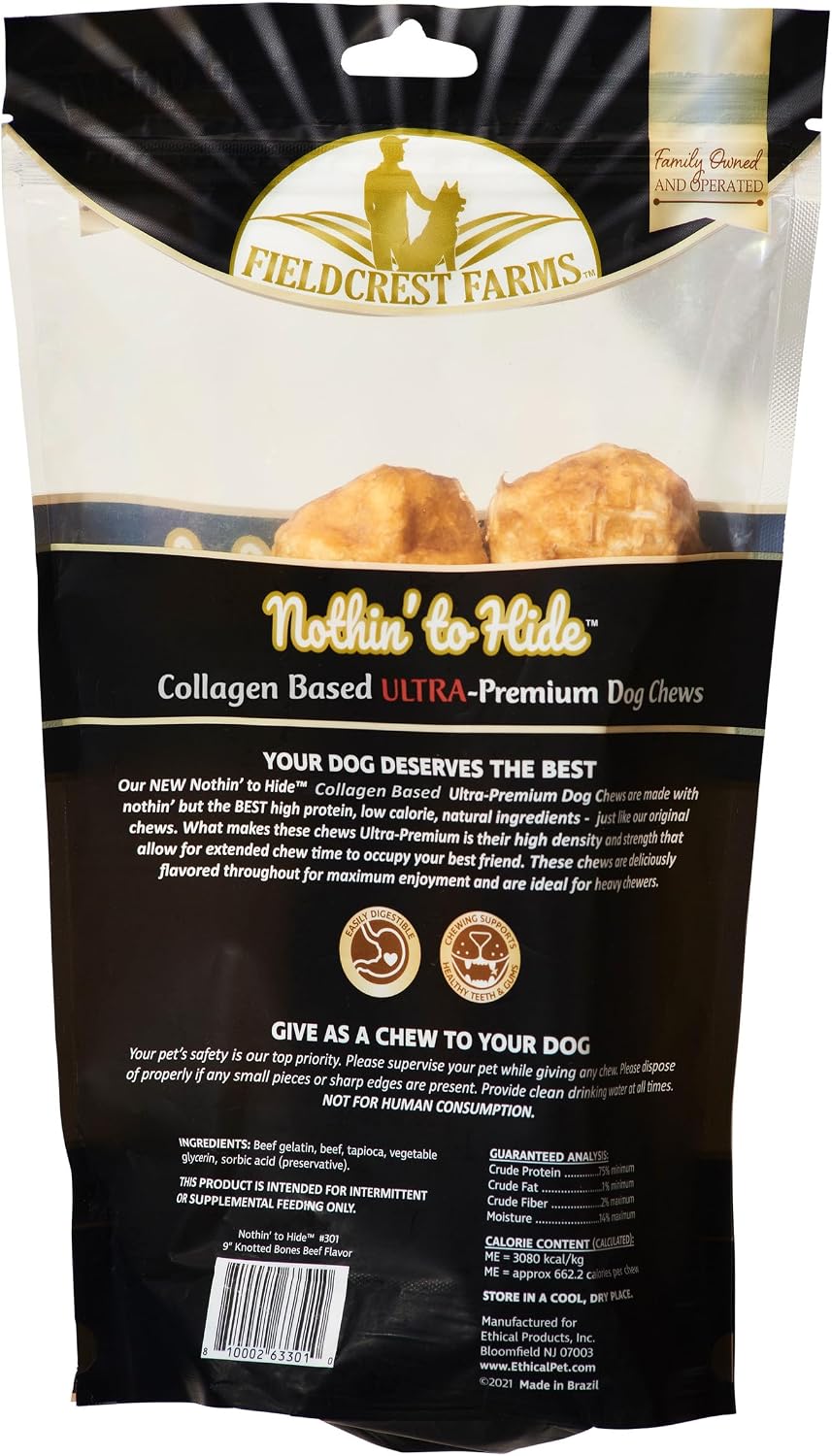 Fieldcrest Farms collagen dog chews beef flavor 2 pack close up