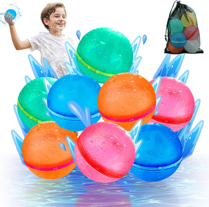 Ghyrex reusable water bomb front view showing the eight colorful silicone magnetic splash balls.