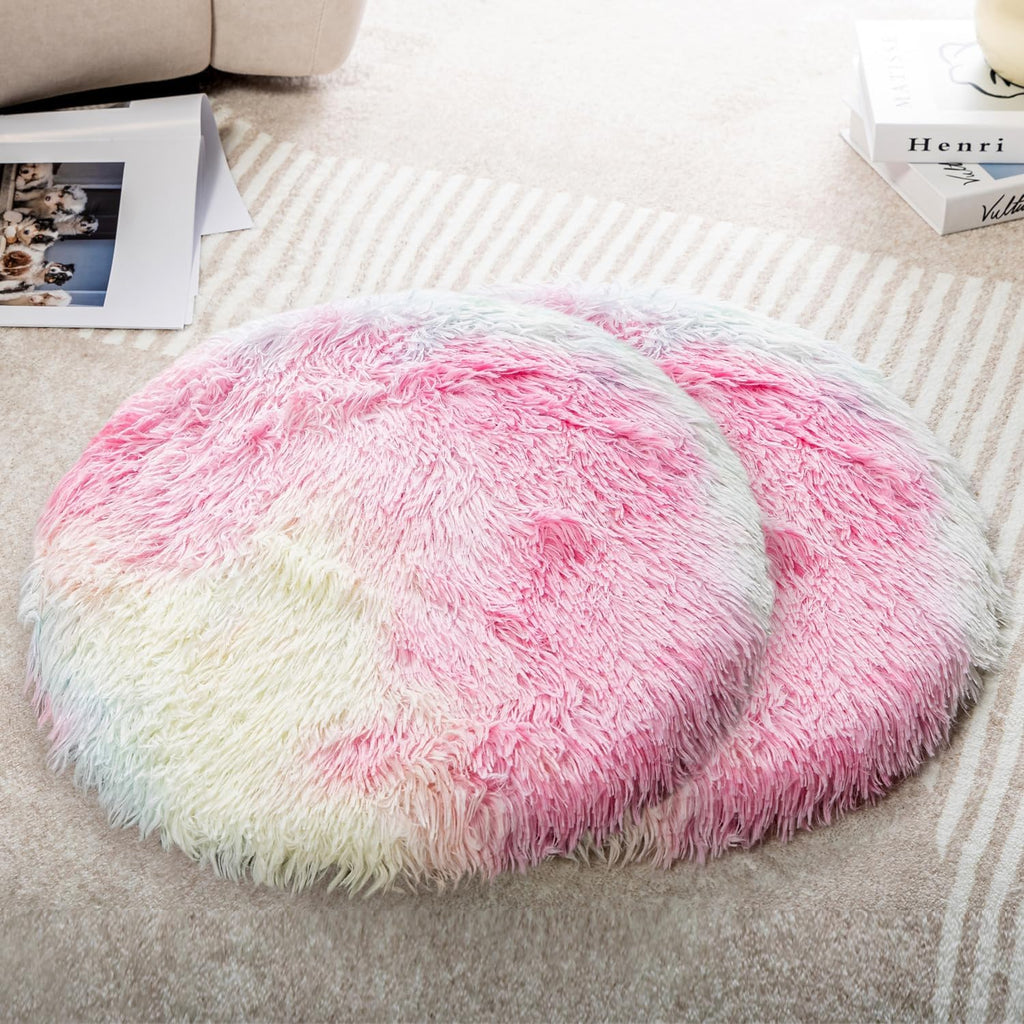 2PCS Round Plush Pet Mat Thin Style Pad Mat for Cats, Small Dogs, Rabbits, Guinea Pigs, Washable Soft Sofa pad, for Crate Cat Tree Tower Window Perch (White, Small (15.8inch) - 2pcs) - Image 14