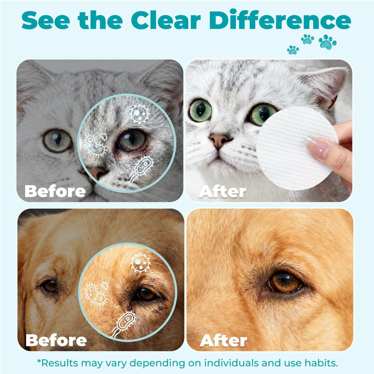 Hypoallergenic pet tear stain remover wipes being used on a white dog
