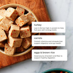 Healthy dog food roll with carrots and brown rice