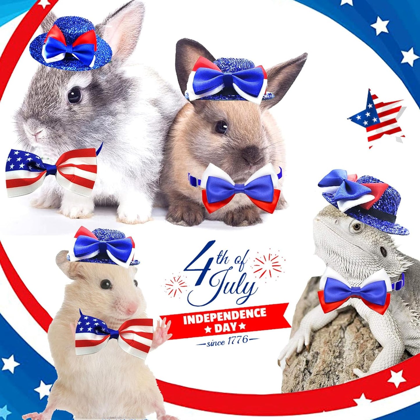Close up detail of the adjustable elastic chin strap and buckle closure on the mini patriotic rabbit top hat.