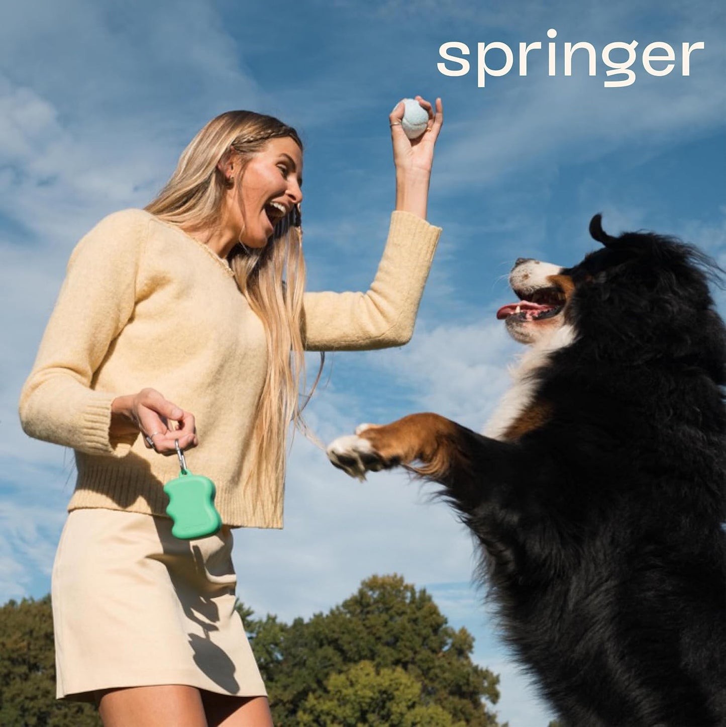 Lifestyle shot of Springer dog treat pouch in use during walk