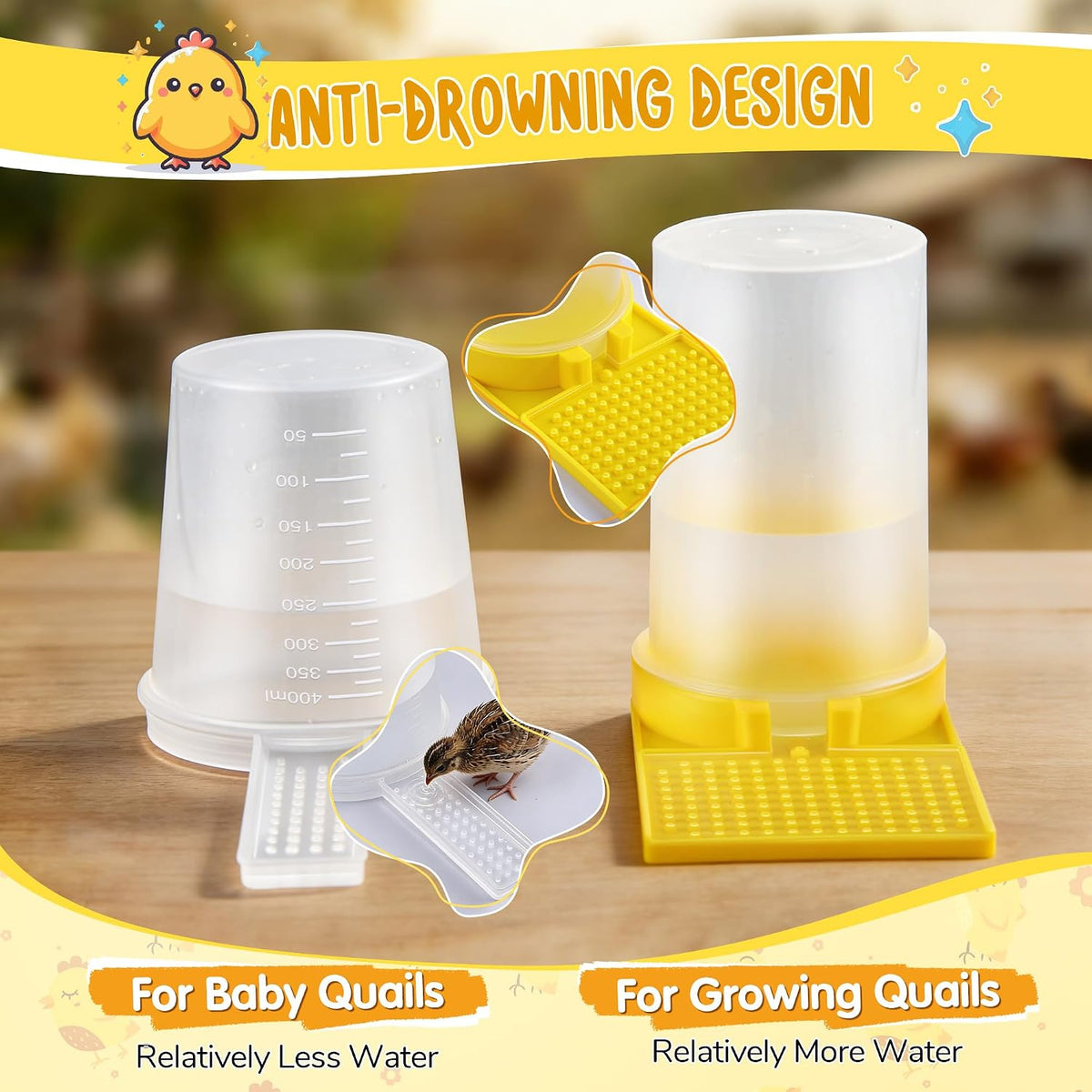 2 Pack Quail Water Feeder, Anti Drowning Design, 400ml - Image 4
