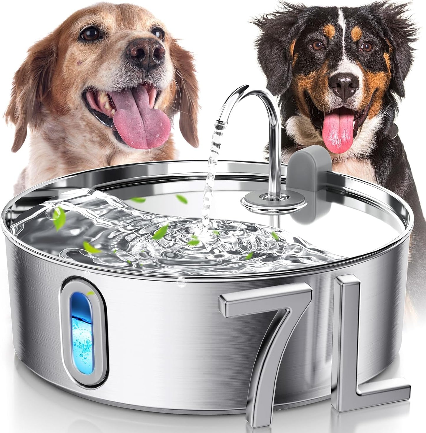 Smartoo 7 Liter Stainless Steel Dog Water Fountain front view for large dogs.