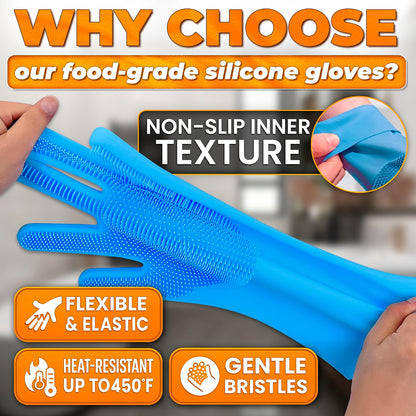 Pet owner using silicone bath gloves to wash a dog
