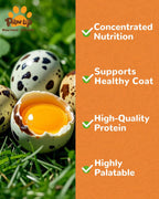 Pawup grain free rawhide free quail egg yolk treats packaging details