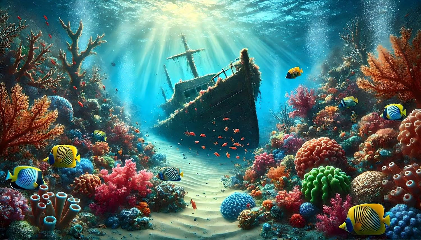Underwater Cave Aquarium Background Rocks Water Plants Sunburst Landscape Fish Tank Background 24x12 Inches PVC Glass Container Decoration with Tapes - Image 9