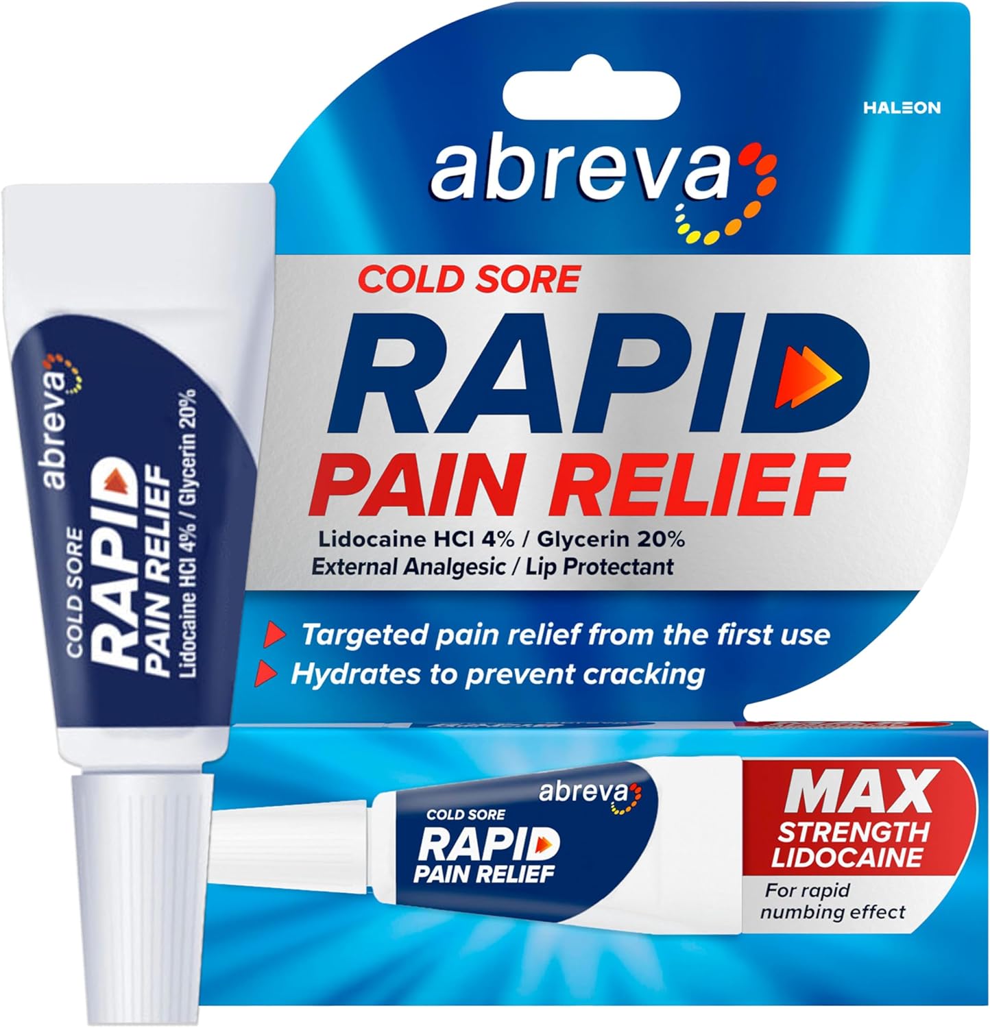 Abreva Cold Sore Treatment Rapid Pain Relief Cream front view packaging