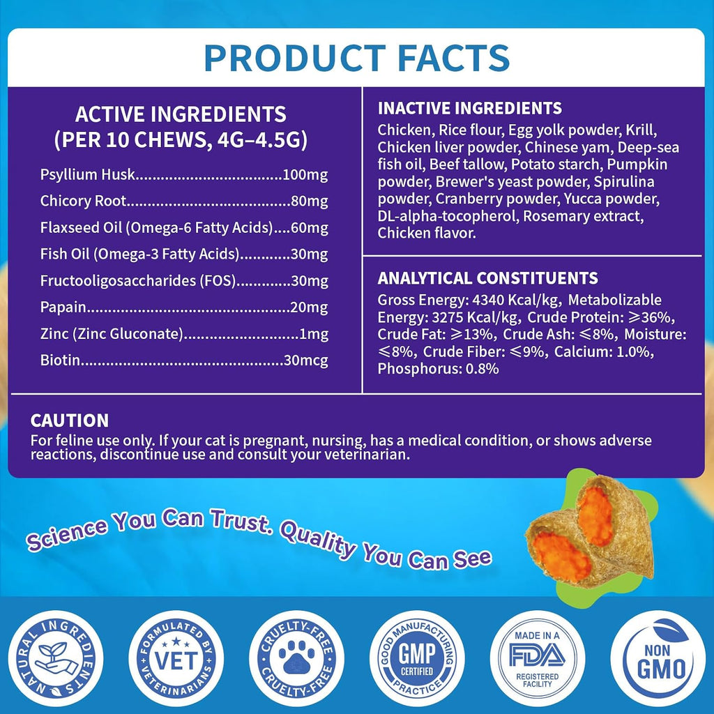 Cat Allergy Relief Chews, 500 Crunchy & Krill Core with Omega-3 Probiotic for Cats, Immunity Supports Seasonal Itching Paw Licking & Scratching Itchy Skin & Coat Support for All Breeds Chicken Flavor - Image 10